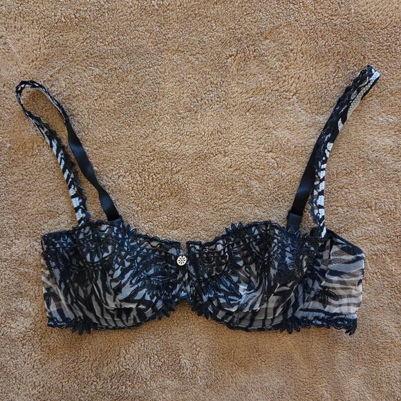 NWOT Chantelle Balconette Demi Bra 34C Lace Zebra Print Black White Sheer 3695 - Picture 1 of 6